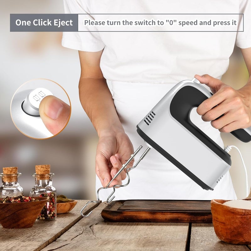 Yomelo 9-Speed Digital Hand Mixer Electric, 400W Powerful DC Motor, Hand Mixer Electric Handheld with Snap-On Storage Case, 5 Stainless Steel Accessories, Beaters, Dough Hooks, Whisk(Silvery Black) - Image 5